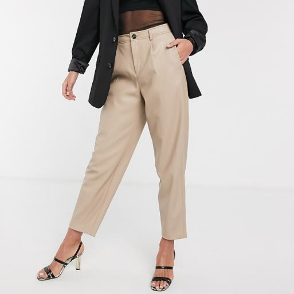8 MNG by Mango Tan‎ Faux Leather Tapered Pants